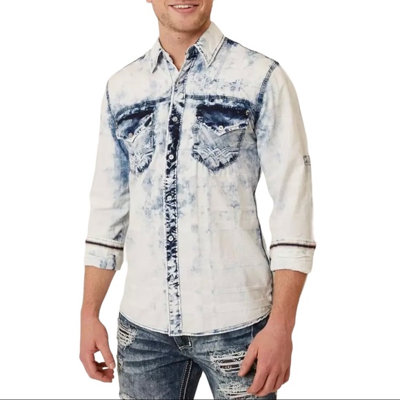 Affliction Men's Button Down Shirt Take A Swing Embroidered Biker - Picture 7 of 8
